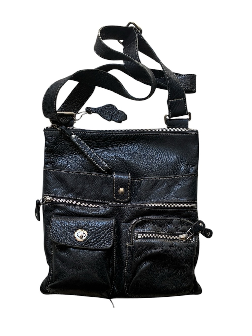 Roots Women's Black Large Leather Crossbody Bag Made in Canada 🇨🇦